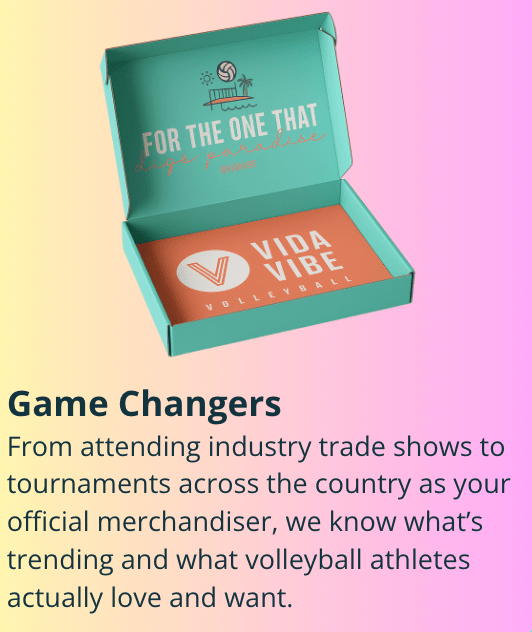 Vida Vibe volleyball box with promotional text on a gradient background